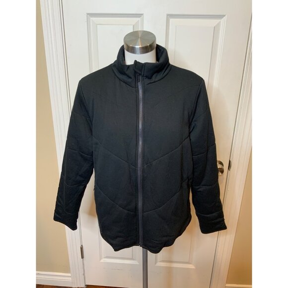Three Dots Black Quilted Step Hem Knit Zip-Up Jacket, Size L - Picture 1 of 5